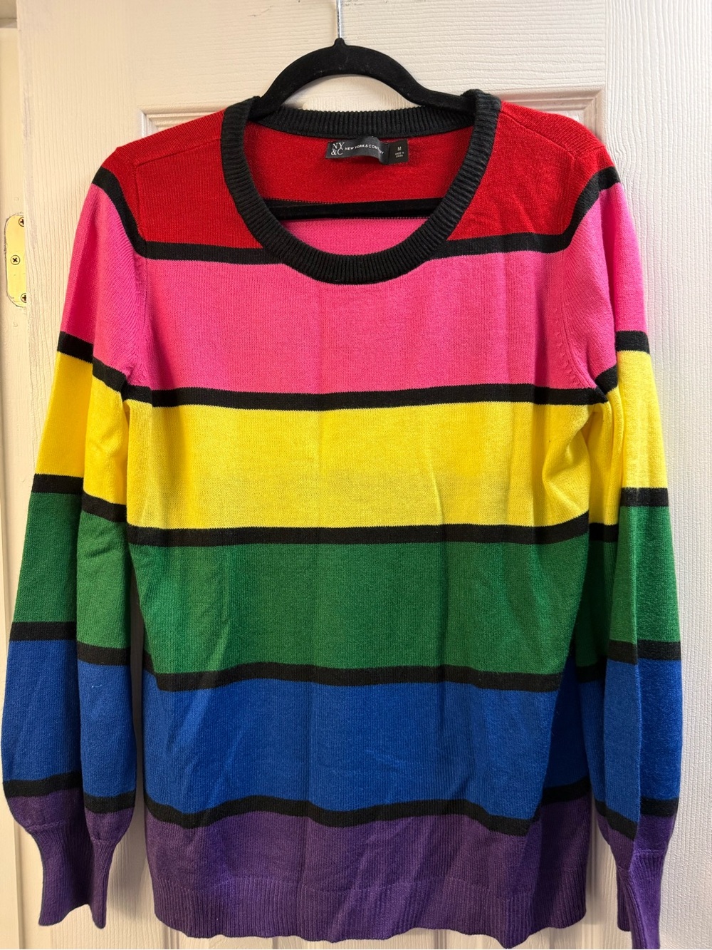 Colorblock Rainbow Stripe Crewneck Sweater - Multicolor